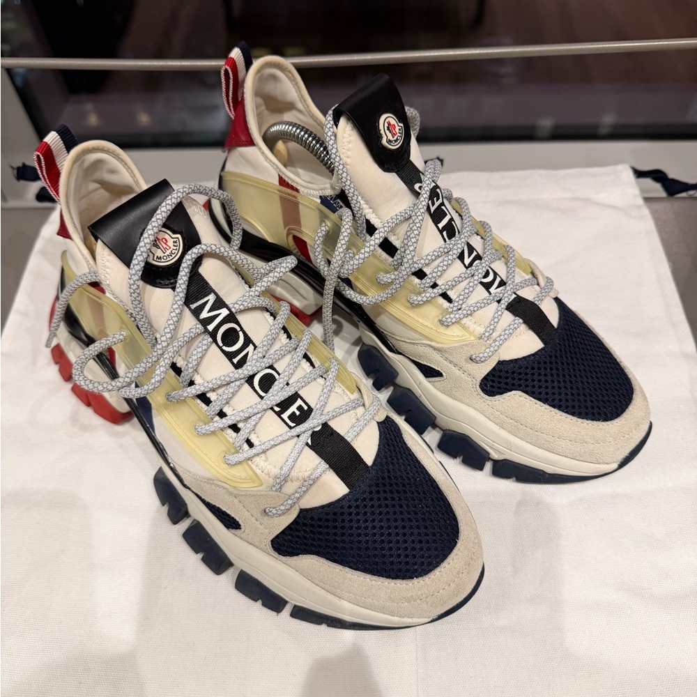 Moncler Men's Navy, Cream, and Red Sneakers